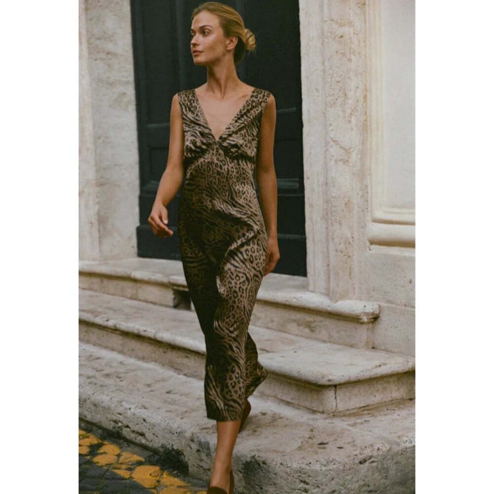 NWT Ciao Lucia Krista Silk Charmeuse Leopard Print Maxi Dress Medium - Picture 2 of 9
